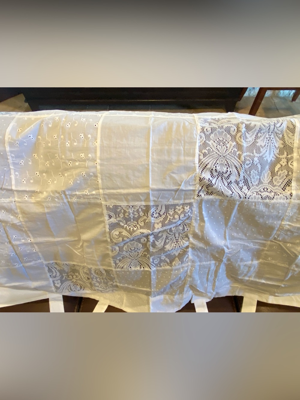 Simply Shabby Chic Brand Patchwork Curtain Panels White New Eyelet Lace - Picture 3 of 4